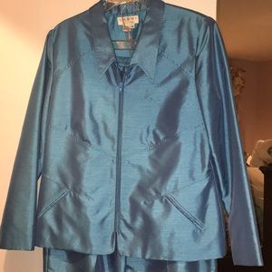 Blue pant suit shimmer—-size 14
